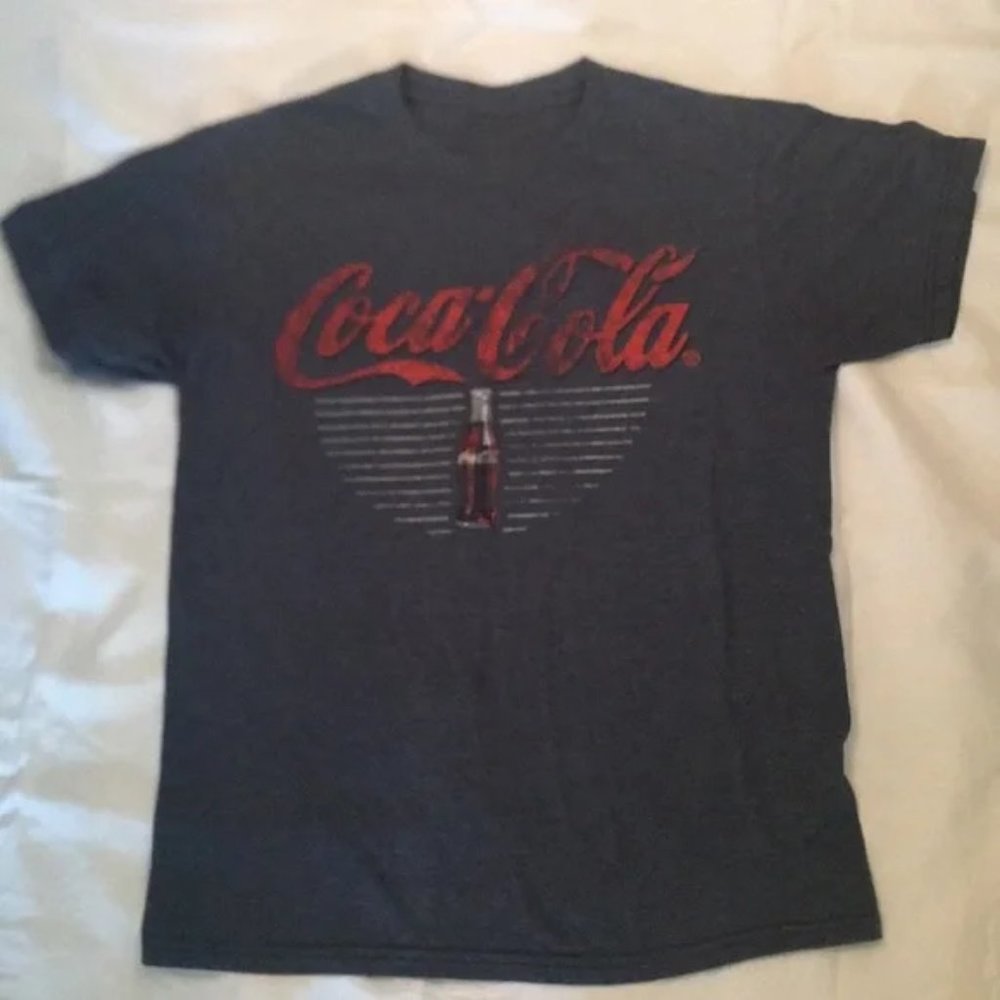 Retro Style Coca Cola Tee w/Retro Bottle Unisex - Gray/Red - Size M